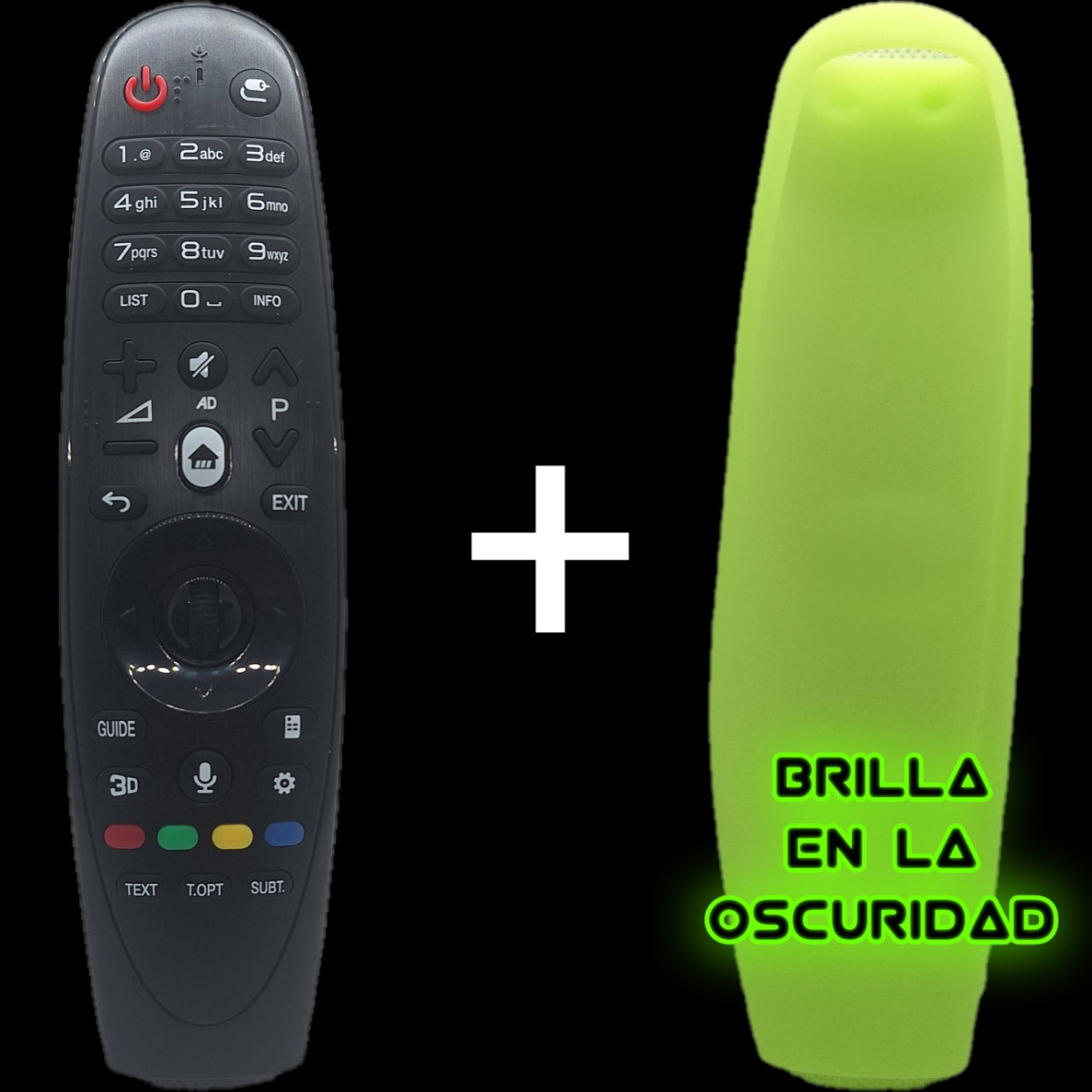 Mando Magic Control con funda de silicona luminiscente verde.