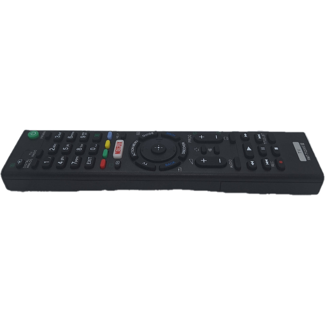 Vista lateral de mando compatible con todos los televisores Sony.