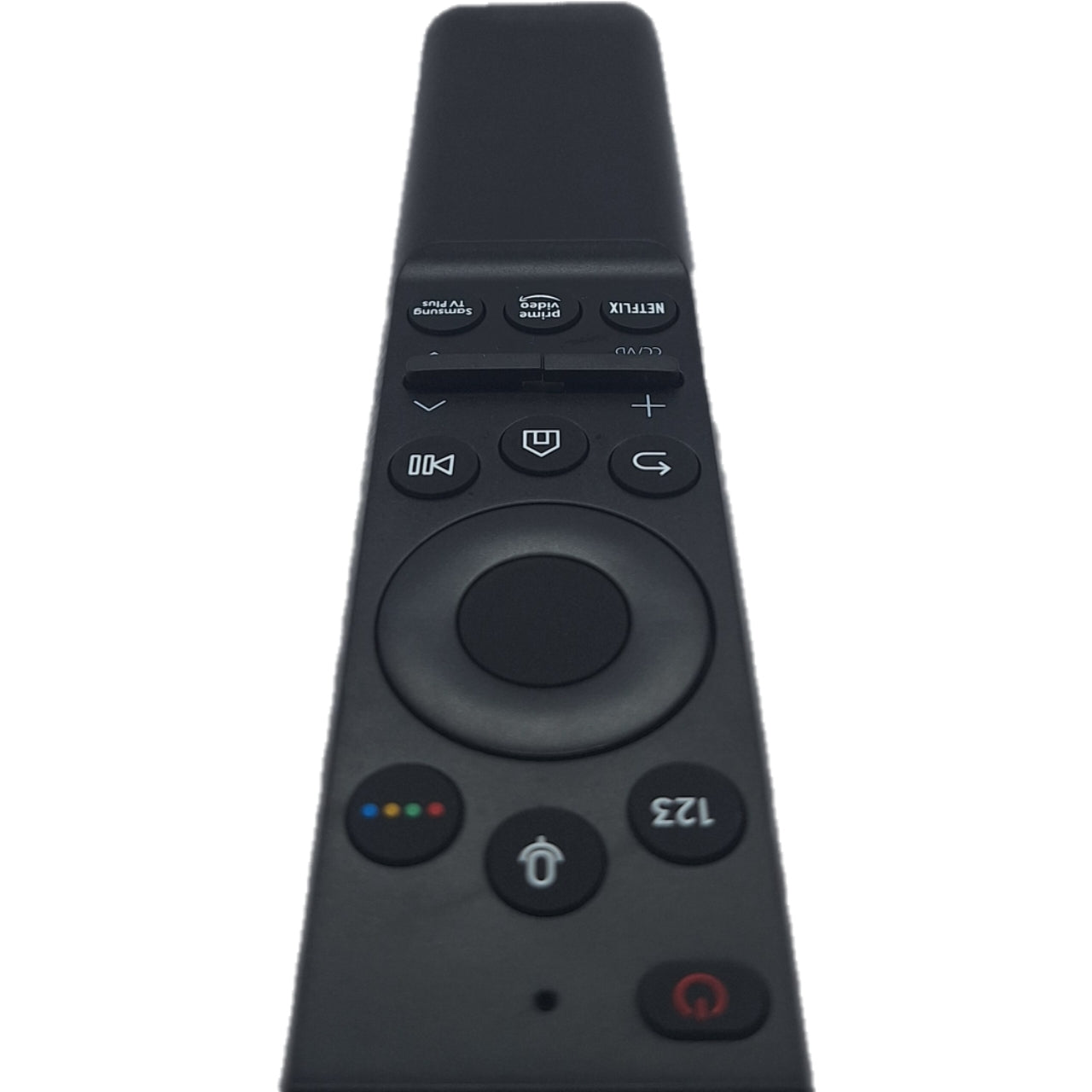 Vista inferior del mando BN59-01363A compatible con televisores Samsung Smart TV. Inserta las pilas y disfruta de su uso sin necesidad de configuraciones adicionales.