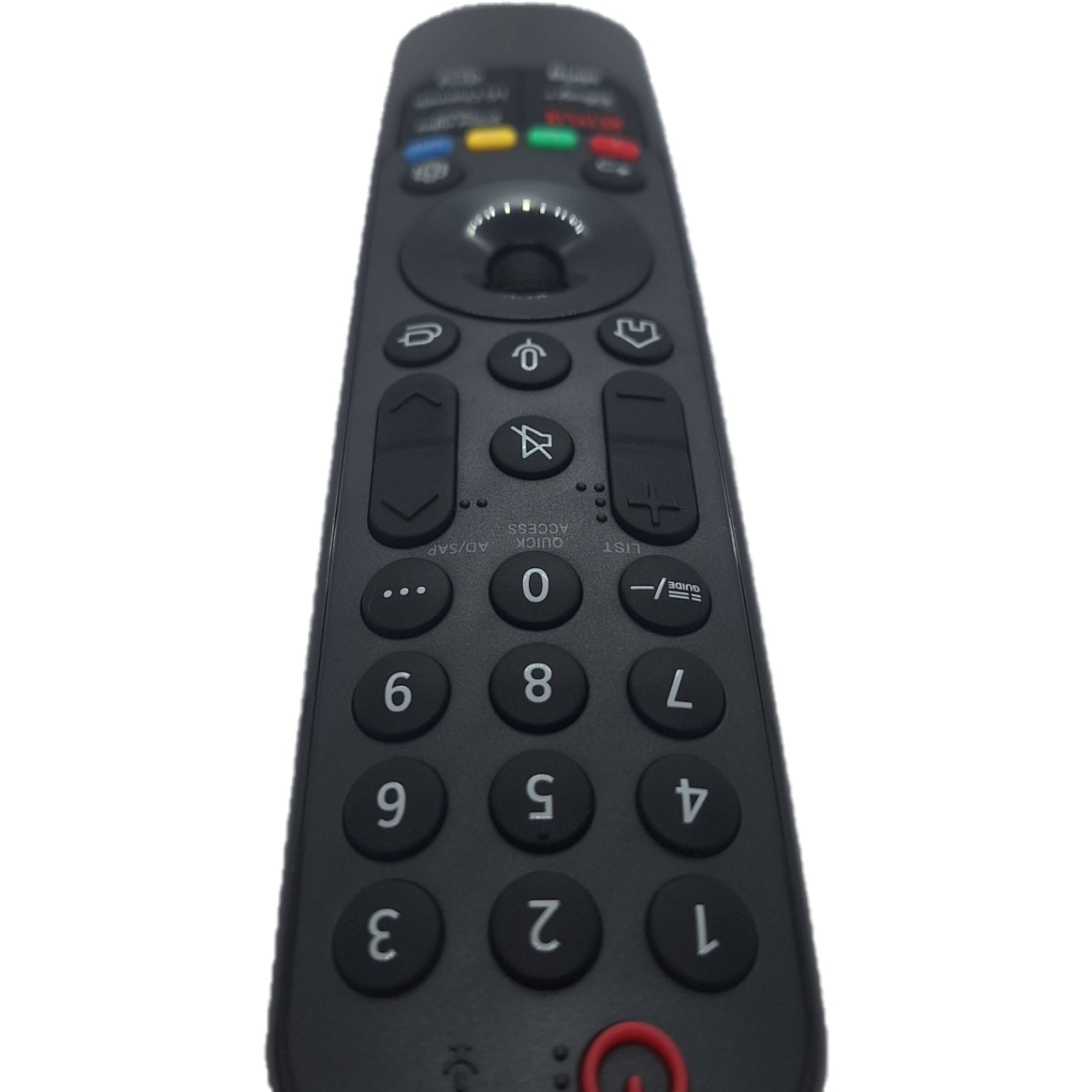 Vista superior del mando LG MR23GN Magic Remote con micrófono y ratón, ideal para televisores LG Smart TV. Encuentra este producto en Octopus Control.