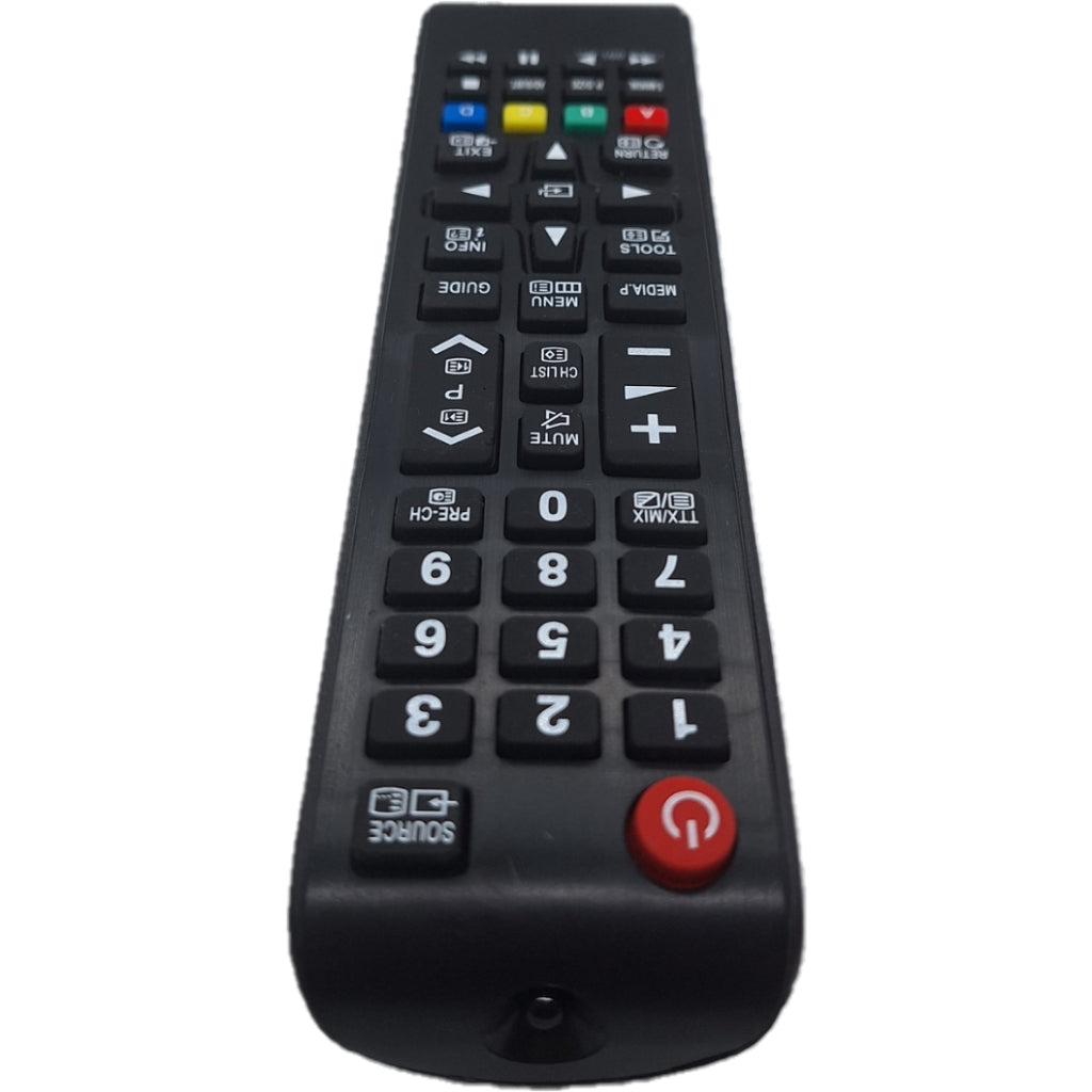 Vista superior de control remoto para televisores Samsung.