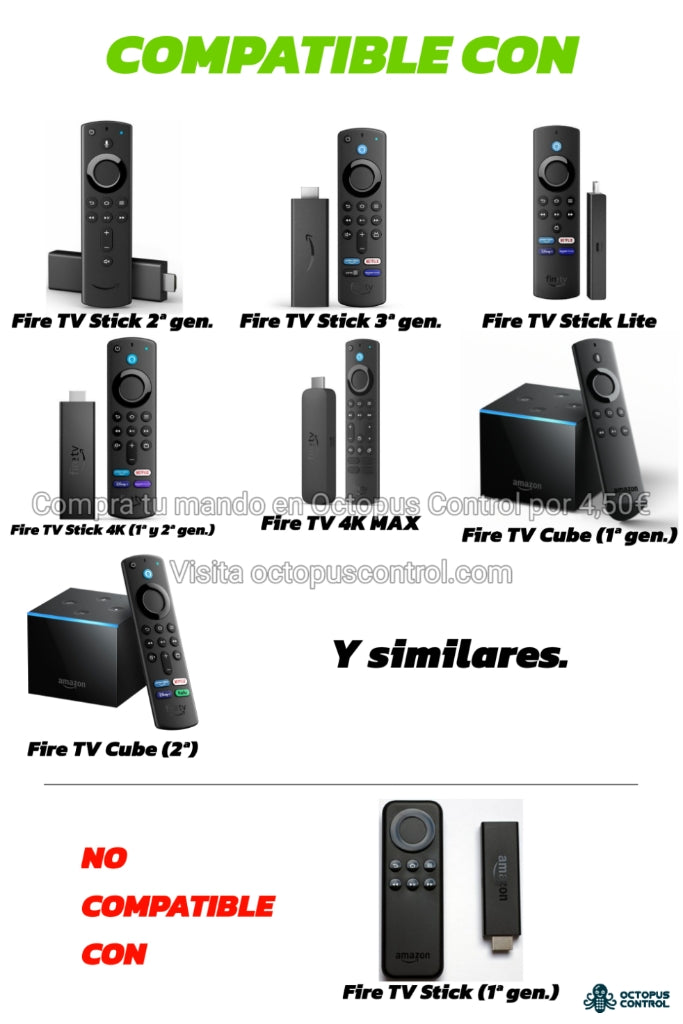 Imagen con dispositivos compatibles con el mando para Fire TV de Octopus Control.