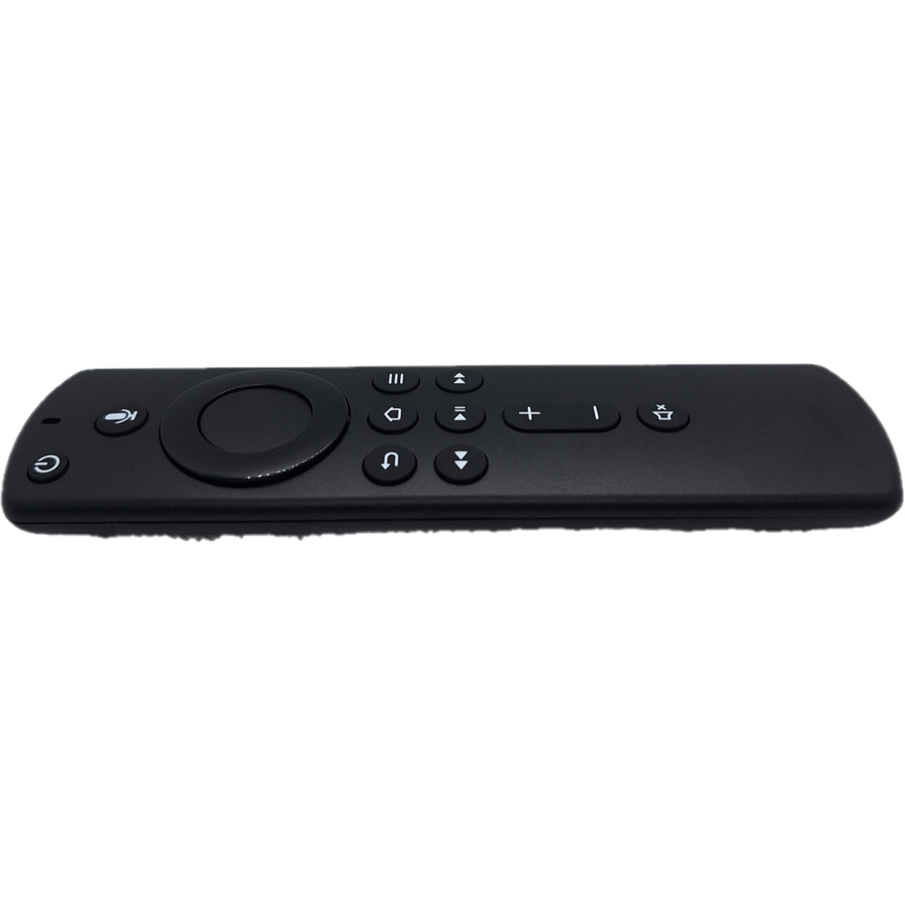 Vista lateral del mando compatible con Fire TV Stick 2ª generación, diseño compacto y sencillo para control de tus contenidos. Con micrófono para funciones de voz.