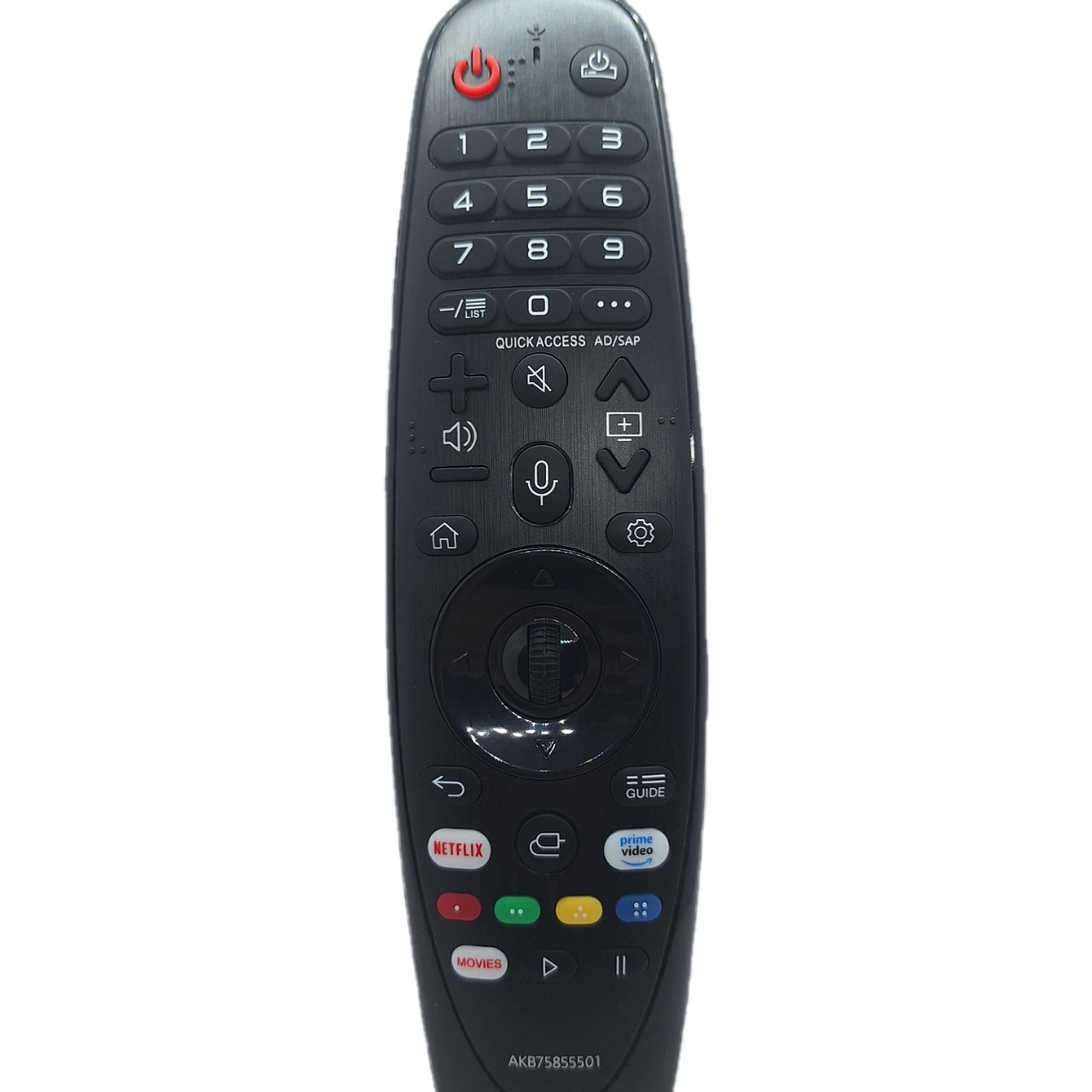 Vista frontal de Magic Remote con microfono y ratón compatible con televisores LG de Octopus Control