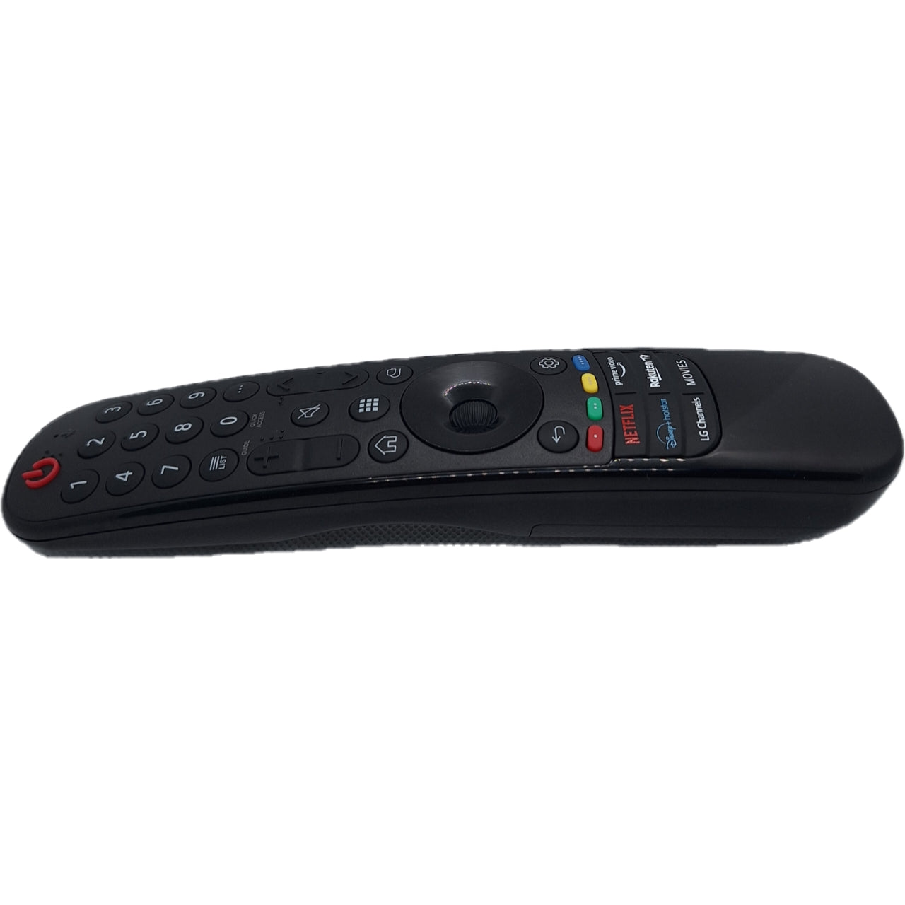 Vista lateral del mando LG MR21GA, compatible con televisores LG Smart TV. Producto de Octopus Control.