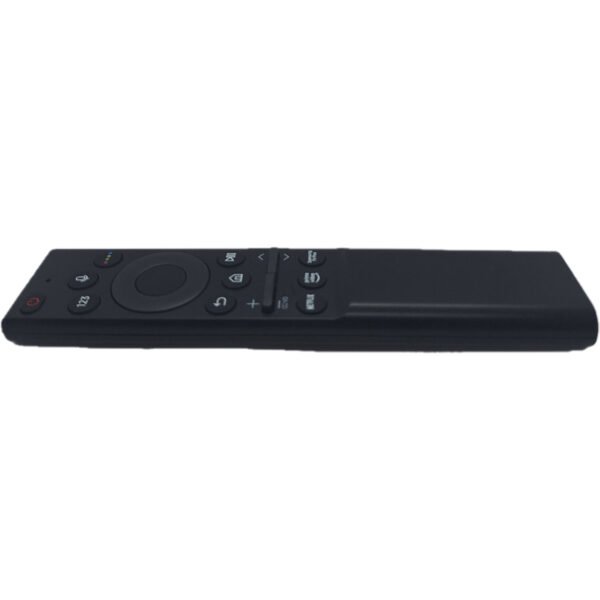 Vista superior del control remoto Samsung BN59-01363A, con micrófono para comandos de voz y diseño funcional para televisores Samsung seleccionados.