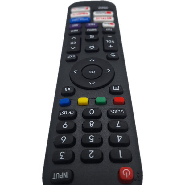 Vista superior del control remoto EN2A30 para televisores Hisense.