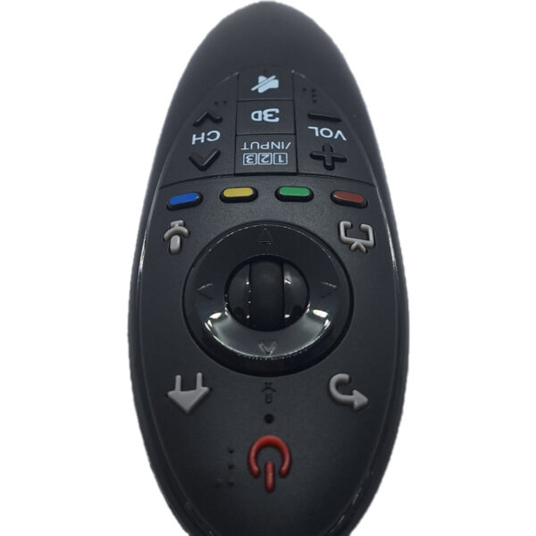 Control remoto MR500G compatible con LG Magic Remote visto desde el ángulo superior. Ideal para reemplazar tu mando LG Magic Remote, sin micrófono ni puntero, solo inserta las pilas y disfruta de su funcionalidad.