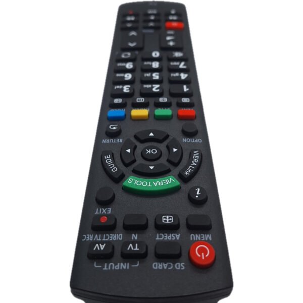 Vista superior del control remoto N2QAYB000487 compatible con televisores Panasonic. Su alta calidad y diseño intuitivo aseguran una experiencia cómoda y práctica.