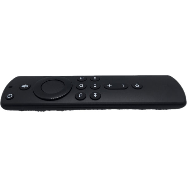 Vista lateral del mando compatible con Fire TV Stick 2ª generación, diseño compacto y sencillo para control de tus contenidos. Con micrófono para funciones de voz.