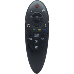 Mando MR500G compatible con LG Magic Remote visto desde el frente. Control remoto de alta calidad para televisores LG Smart TV, sin micrófono ni puntero. Funciona como el original, solo inserta las pilas (no incluidas) y listo.