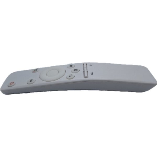 Vista lateral de mando blanco para Samsung, ideal para Smart TV y televisores tradicionales.