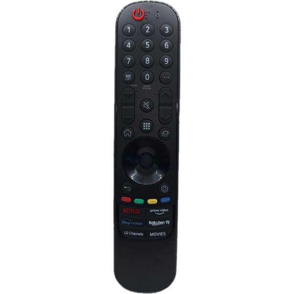 Vista frontal del mando LG MR21GA compatible con Smart TV LG, sin micrófono ni puntero. Producto de Octopus Control.