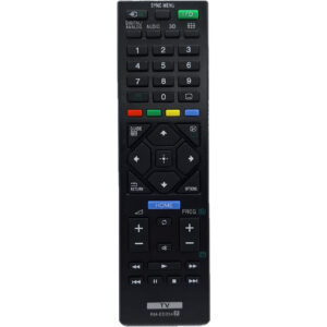 Mando a distancia Sony RM-ED054 visto desde el frente. Compatible con televisores Sony, incluyendo modelos Smart TV y convencionales. Mando de alta calidad, fácil de usar y sin necesidad de configuración. Perfecto como reemplazo o mando adicional para tus televisores.