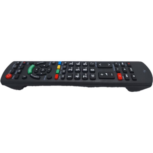 Vista lateral del mando Panasonic N2QAYB000487. Este mando se destaca por su diseño ergonómico y compatibilidad total con tu televisión Panasonic.