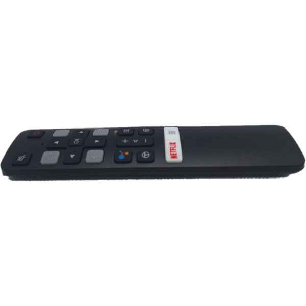 Vista lateral del mando TCL RC802V JUR6. Diseño ergonómico y materiales resistentes que aseguran durabilidad y comodidad en televisores TCL.